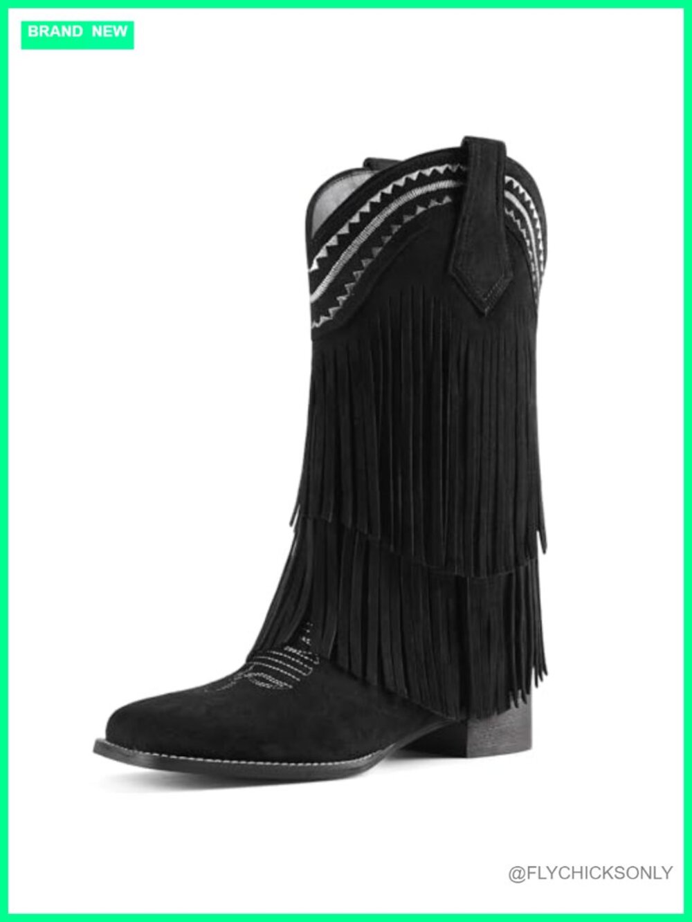 UJPFEO Women's Fringe Mid Calf Western Cowboy Boots Block Heel